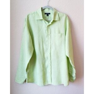 Banana Republic Y2K lime green 100% linen button down shirt